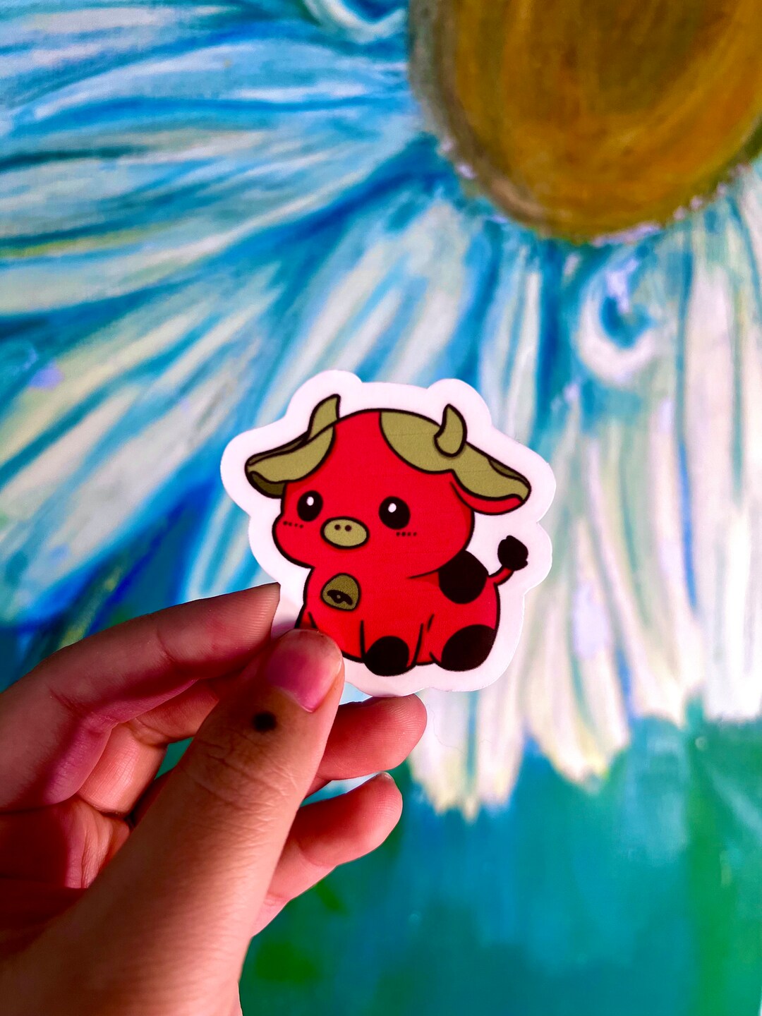 Kawaii/ Chibi Strawberry Cow Sticker Vinyl Sticker Cute - Etsy