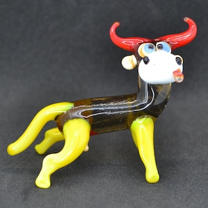 Collectible Cow Statue - Small Glass Cow Figurine - Yellow Glass Cow Sculpture - Decorative Glass Cow Miniature - Little Glass Farm Animals