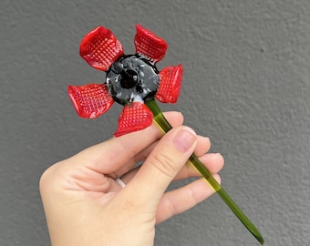 Red Glass Poppy Flower - Red Poppy Flowers Artificial - Poppy Flower Gifts for Women - Poppy Flower Garden Stake - Poppy Flower Office Decor
