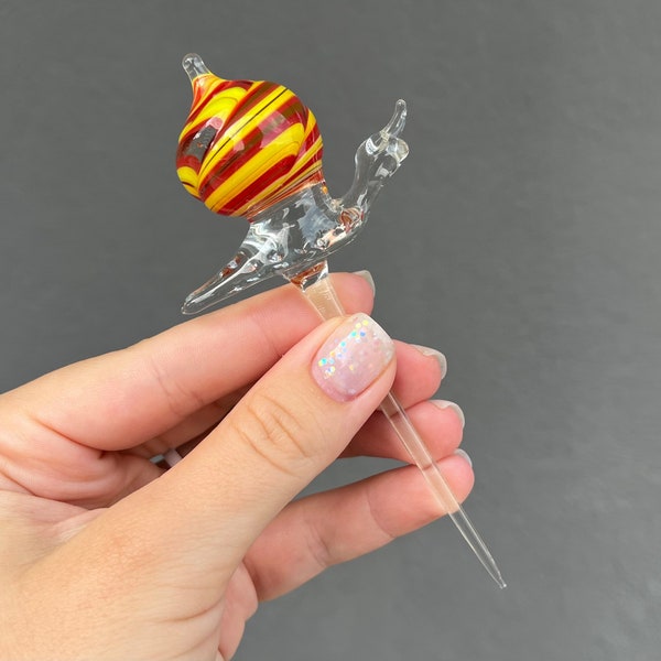 Glass Snail Stake Figurine - Glass Snail Sculpture - Collectible Glass Snail Ornament - Art Glass Snail Statue - Snail Ornament Decor