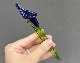 Blue Glass Calla Lily Figurine: Blown Glass Flower Sculpture