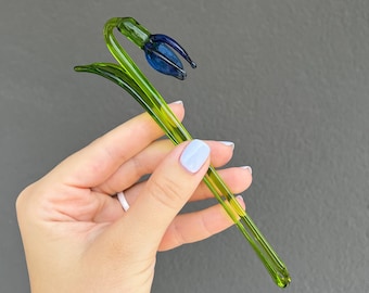 Blown Glass Snowdrop Flower: Blue Floral Wall Art (6.5 inches)
