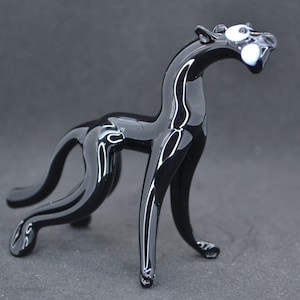 Glass panther figurine - Black glass panther sculpture - Collectible panther ornament - Panther statue paperweight