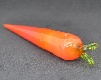 Red Glass Carrot Sculpture - Blown Glass Carrot Figurine - Handcrafted Carrot Decorative Vegetable - Tabletop Carrot Kitchen Decor