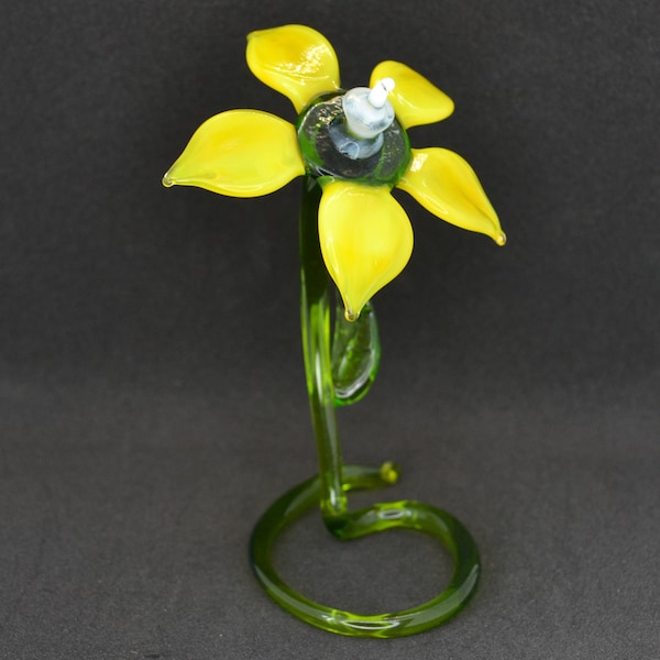 Fleurs de figurine de narcisse en verre jaune - Statue décorative de cadeau de jonquille - Fleur de narcisse en verre - Cadeaux de sculpture de narcisse en verre soufflé