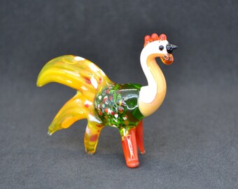 Figura de pollo de vidrio soplado hecha a mano: adorno coleccionable