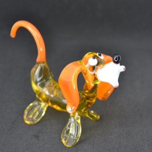 Yellow glass dog sculpture - Glass dog ornament - Collectible glass statue - Blown glass dog figurine - Decorative glass dog ornament