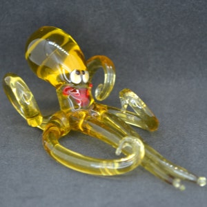 Glass Octopus Yellow Figurine - Hand Blown Glass Octopus Paperweight - Glass Octopus Shelf Sitter Decor - Glass Octopus Ornament Sculpture