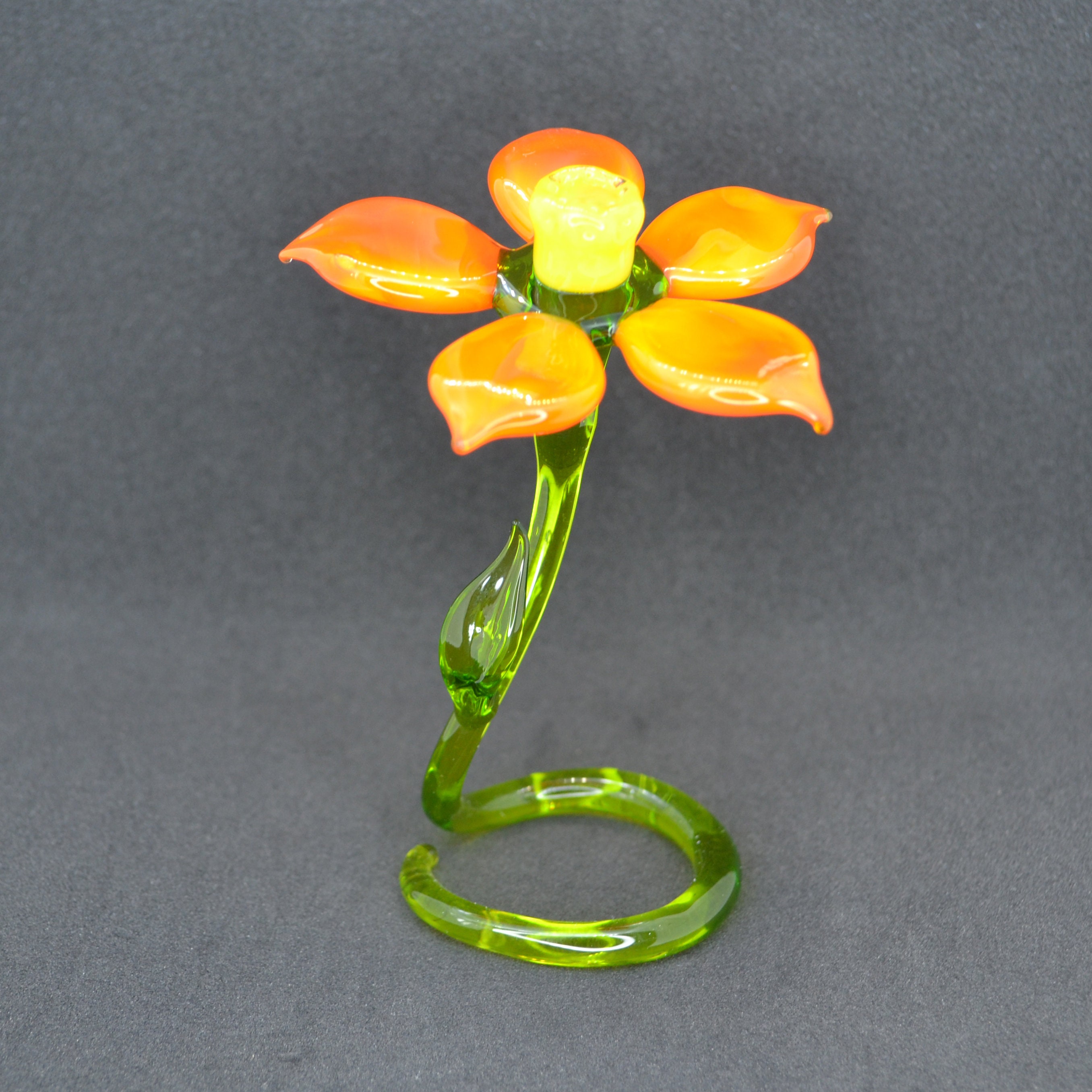 Orange Glass Narcissus Flower Figurine: Decorative Daffodil Statue