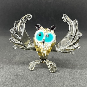 Small Gray Glass Owl Figurine – Blown Glass Owl Ornament – Handmade Owl Statue – Unique Gift for Owl Lovers & Mom