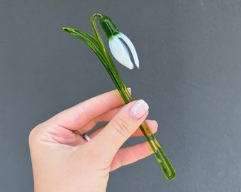 Blown Glass Snowdrop Flower: Delicate Floral Wall Art (6.5 inches)