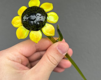 Gelbe Glas Sonnenblume – Mundgeblasene Kunstglas Blumenskulptur