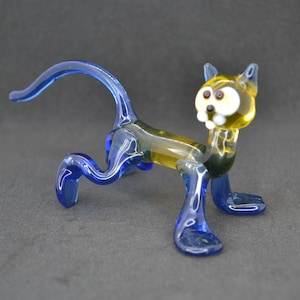 Glass Blue Cat Figurine - Blown Glass Cat Decoration - Murano Glass Cat Figurine - Cat Gifts for Cat Lovers Women - Glass Kitten Figurine