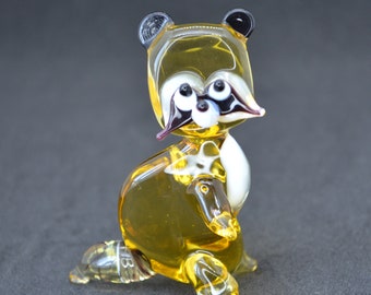 Handmade Glass Raccoon Figurine: Blown Art Paperweight