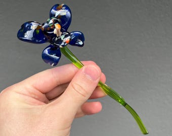 Blown Glass Orchid Flower - Flower Sculpture Gifts - Blue Glass Orchid Figurine - Orchid Flower Gifts for Sister - Orchid Flower Arrangement