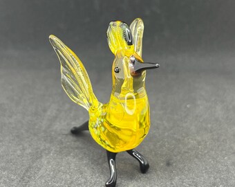 黄色のガラスの鳥の置物 - 小さな鳥のペーパーウェイト像 - ガラスの鳥