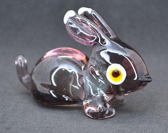 ムラーノガラス うさぎの置物 琥珀色のウサギの置物、ミニガラスのムラーノ品質のランプワークガラス