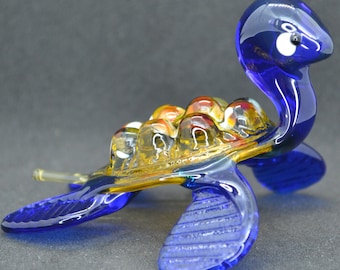 ガラスの亀の家族、吹きガラスの亀、ミニチュアの亀3体、亀の飾り、亀