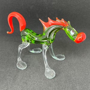 Green Glass Horse Figurine - Horse Glass Farm Sculpture - Blown Glass Horse Statue - Animals Desk Ornaments - Collectible Horse for Shelf