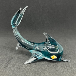 Blue Glass Dolphin Sculpture - Glass Dolphin Figurine - Dolphin Decor for Home - Dolphin Decorative Ornaments - Collectible Dolphin Gifts