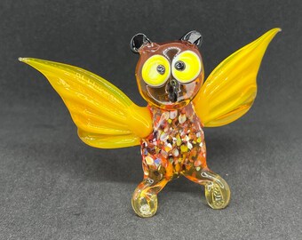 Hand Blown Orange Glass Owl Figurine: Unique Glass Art (3.2 inches)
