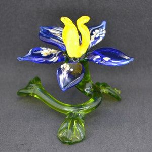 Blown Glass Flower Sculpture - Flower Gift for Girlfriend - Gifts for Women - Blue Glass Flower Figurine - Decorative Glass Flower Statue