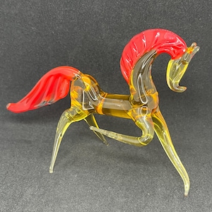 Yellow Glass Horse Figurine - Handcrafted Glass Horse Statue - Farm Animal Sculpture - Collectible Glass Horse Ornament - Horse Desk Décor