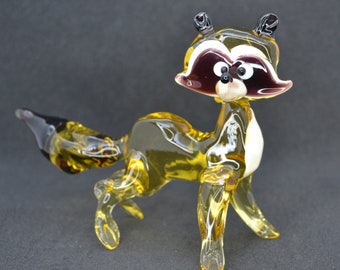 Handmade Glass Raccoon Figurine: Collectible Blown Art Decor
