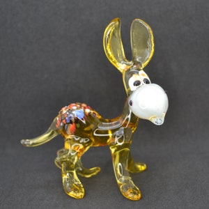 Handmade Yellow Glass Donkey Figurine: Collectible Blown Glass Ornament