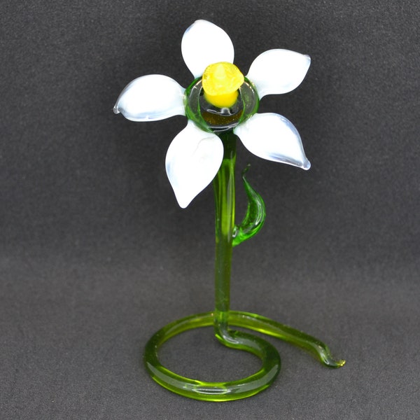 Fleur de narcisse en verre - fleurs artificielles de jonquille en verre blanc - statue de narcisse décorative - cadeaux de sculpture de narcisse en verre soufflé