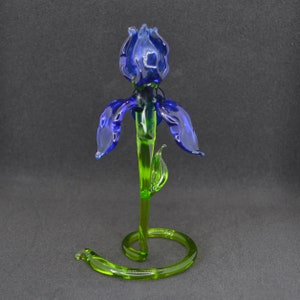Handcrafted Glass Flower Home Decor - Decorative Iris Flower Gift for Mom - Blue Glass Iris Flower - Glass Iris Collectible Sculpture