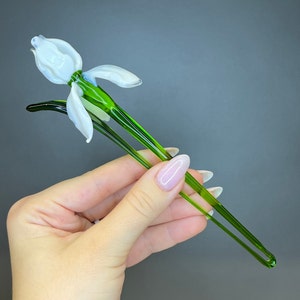 Irisbeeldje van wit glas - Irisdecoratie glas voor verzamelaars - Irissculptuur van wit glas - Glazen bloemornament - Glazen bloem voor vaas