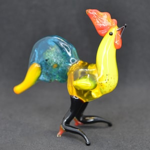 Murano glass rooster figurine - Glass rooster figurines - Blown glass rooster sculpture - Collectible glass rooster ornament