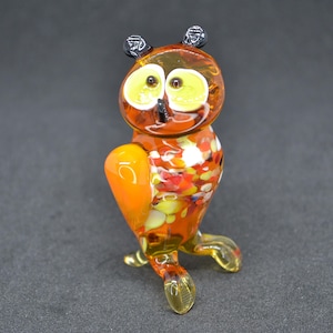 Geblasene Glas Eule Weihnachtsschmuck - Orange Glas Eule Figuren Wohnkultur - Glas Eule Statue Dekor - Glas Eule Skulptur Geschenkideen