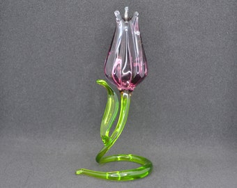 Purple Glass Tulip Sculpture - Tulip Flower Glass Figurines - Glass Flower Garden Gift for Mom - Glass Flower Ornaments - Glass Flower Gift
