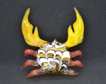 Blown Glass Crab Figurine - Art Glass Crab Statue - Glass Crab Sculpture - Handmade Crab Ornament - Crab Desk Decoration - Crab Gifts