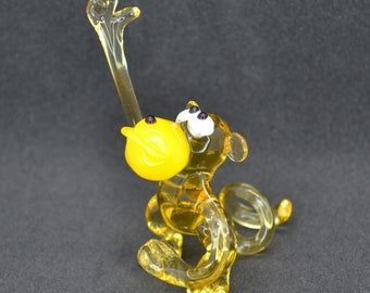 Yellow Glass Monkey Sculpture Decoration - Collectible glass monkey gift ideas - Blown Glass Monkey Figurine - Glass monkey statue