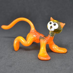Orange Glass Kitten Statue - Glass Cat Figurine - Blown Glass Cat Figurines - Glass Animal Figurines Cat - Glass Cat Ornament Sculpture