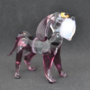 Small Glass Dog Figurine - Tiny Glass Dog Sculpture - Purple Glass Dog Ornament - Glass Dog Miniature - Collectible Glass Dog Statue gifts