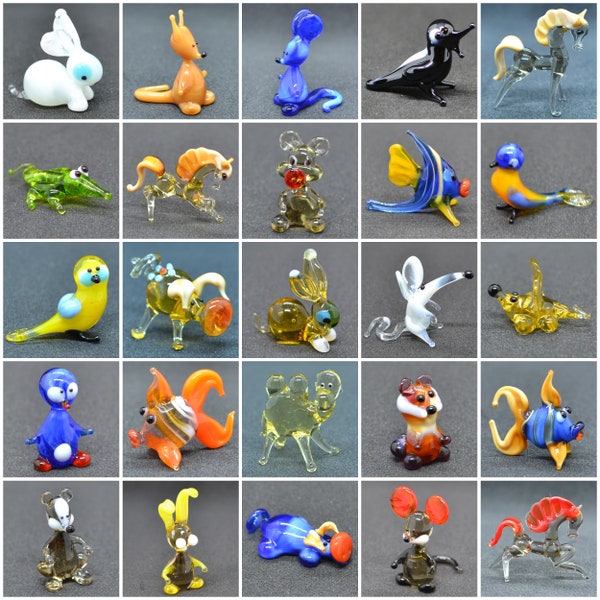 Glass Animal Set of 25 Collectible Miniature - Set of 25 Glass Little Figurines - 1 Inch Size