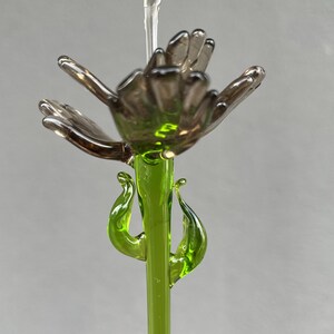 Glass Flower Figurine for Vase Long Stem Glass Flower Gifts Blown Flower Stakes Gray Glass Flower Gift for Mom Gifts for Women image 5