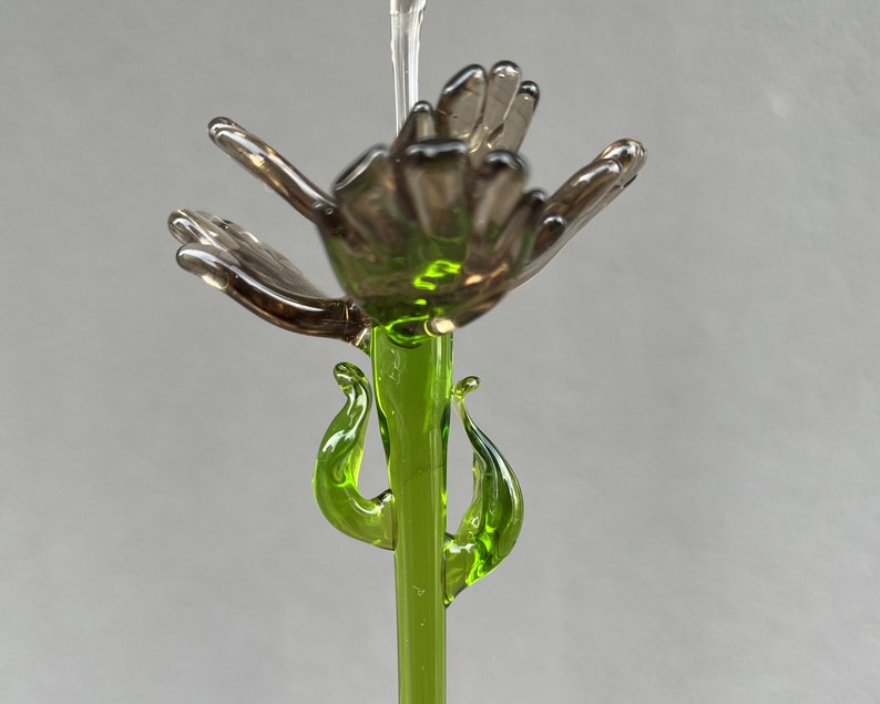 Glass Flower Figurine for Vase Long Stem Glass Flower Gifts Blown Flower Stakes Gray Glass Flower Gift for Mom Gifts for Women image 5