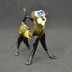 Glass Cat Figurine - Glass Cat Ornament Sculpture - Decorative Glass Statue - Yellow Glass Cat Ornament - Blown Glass Cat Figurines