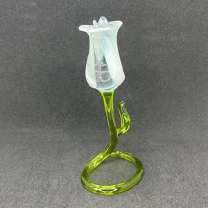Glass Rose Sculpture - Rose Stand Ornament - Glass Flower for Desk - Blown Glass Rose Flower Figures - Collectible Glass Rose Decoration
