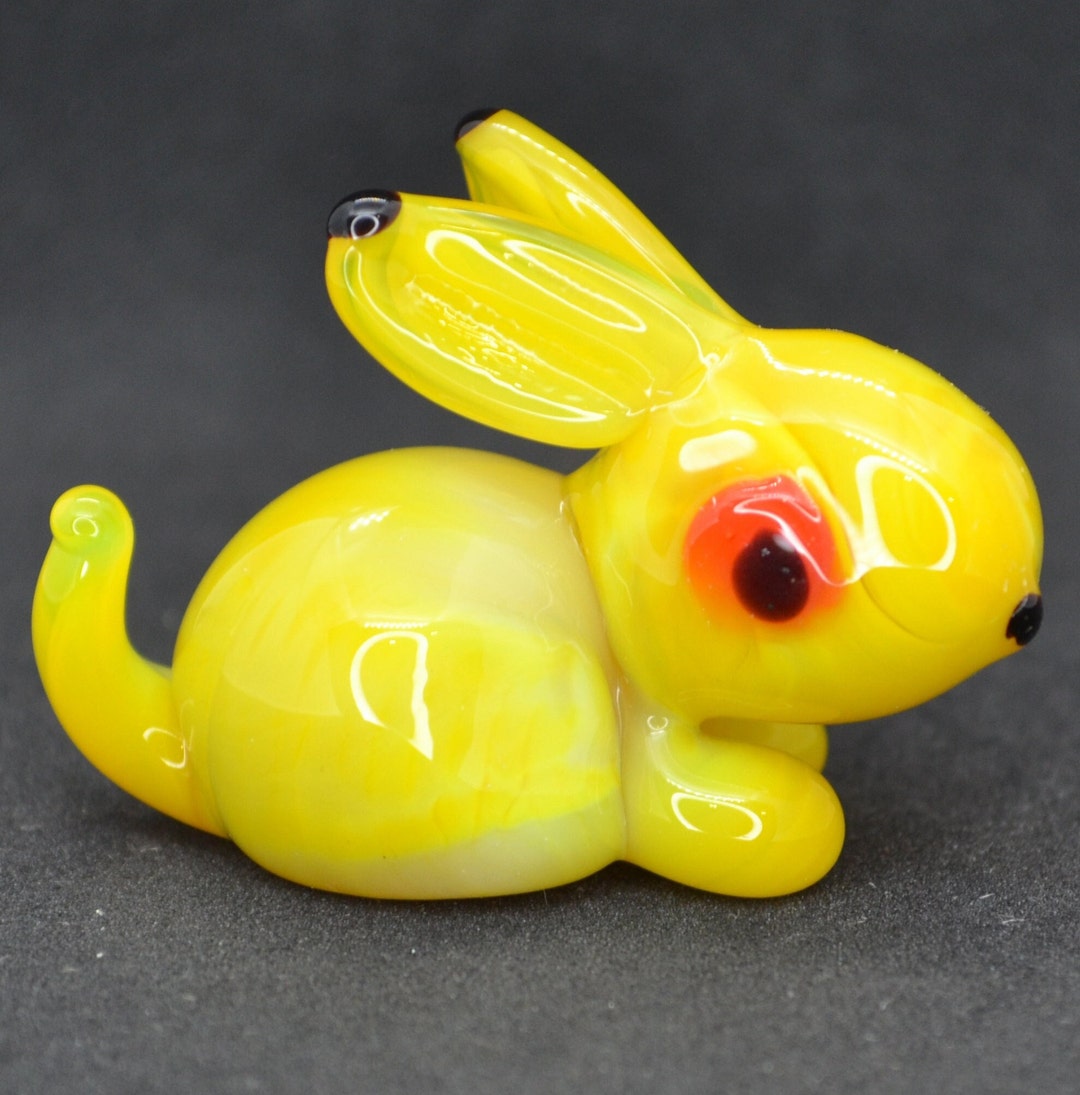 Yellow Glass Rabbit Figurine - Handblown Glass Rabbit Ornament ...