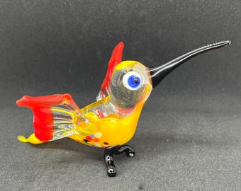 手作りの青いガラスの鳥の置物：ミニチュアペーパーウェイト像 - Etsy 日本