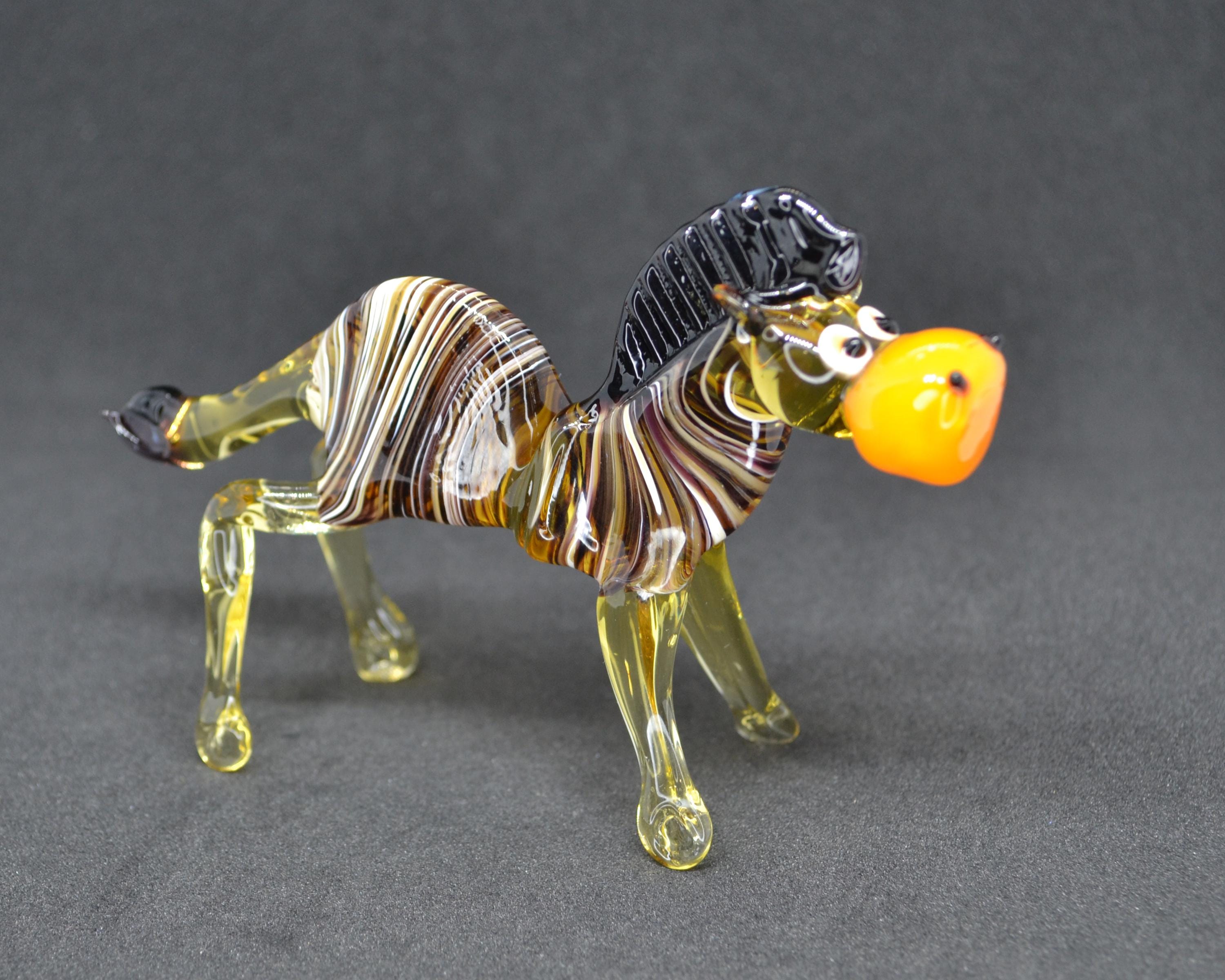 Small glass zebra figurine - Little zebra sculpture - Handmade glass zebra - Zebra art decor- Collectible zebra statue - Glass animal figure