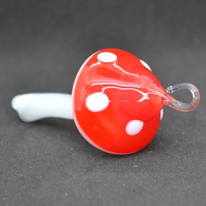 Glass Fly Agaric Mushroom Figurine - Red Mushroom with Loop - Blown Glass Fly Agaric Sculpture - Decorative Glass Mushrooms