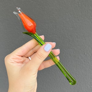 Orange Glass Tulip Flower Figurine - Tulip Flower Glass Figurines - Glass Flower Garden Stake - Glass Flower Ornaments - Glass Flower Gift