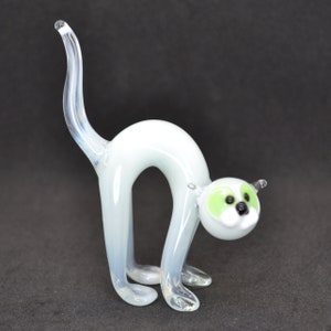 White Glass Cat Figurine - Art Glass Cat Statue - Blown Glass Cat Decoration - Glass Cat Ornament Sculpture - Glass Kitten Gift Ideas